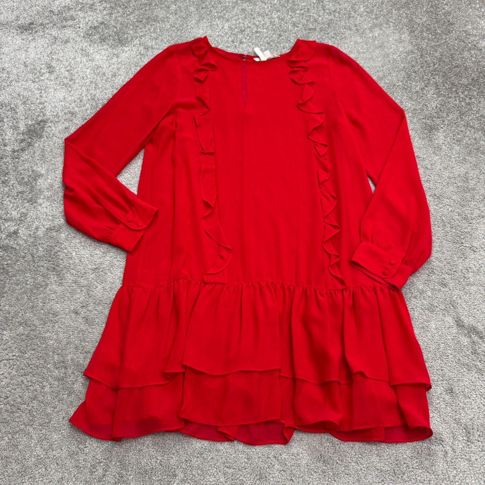 Bcbgeneration Chiffon Ruffle Tiered Mini Dress Womens Large Red Long Sleeve Nwot
